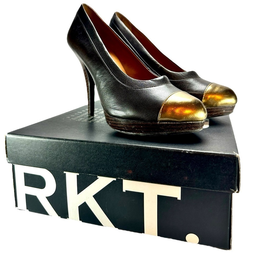 MRKT. Dark Brown And Bronze Platform Leather Pump 8M